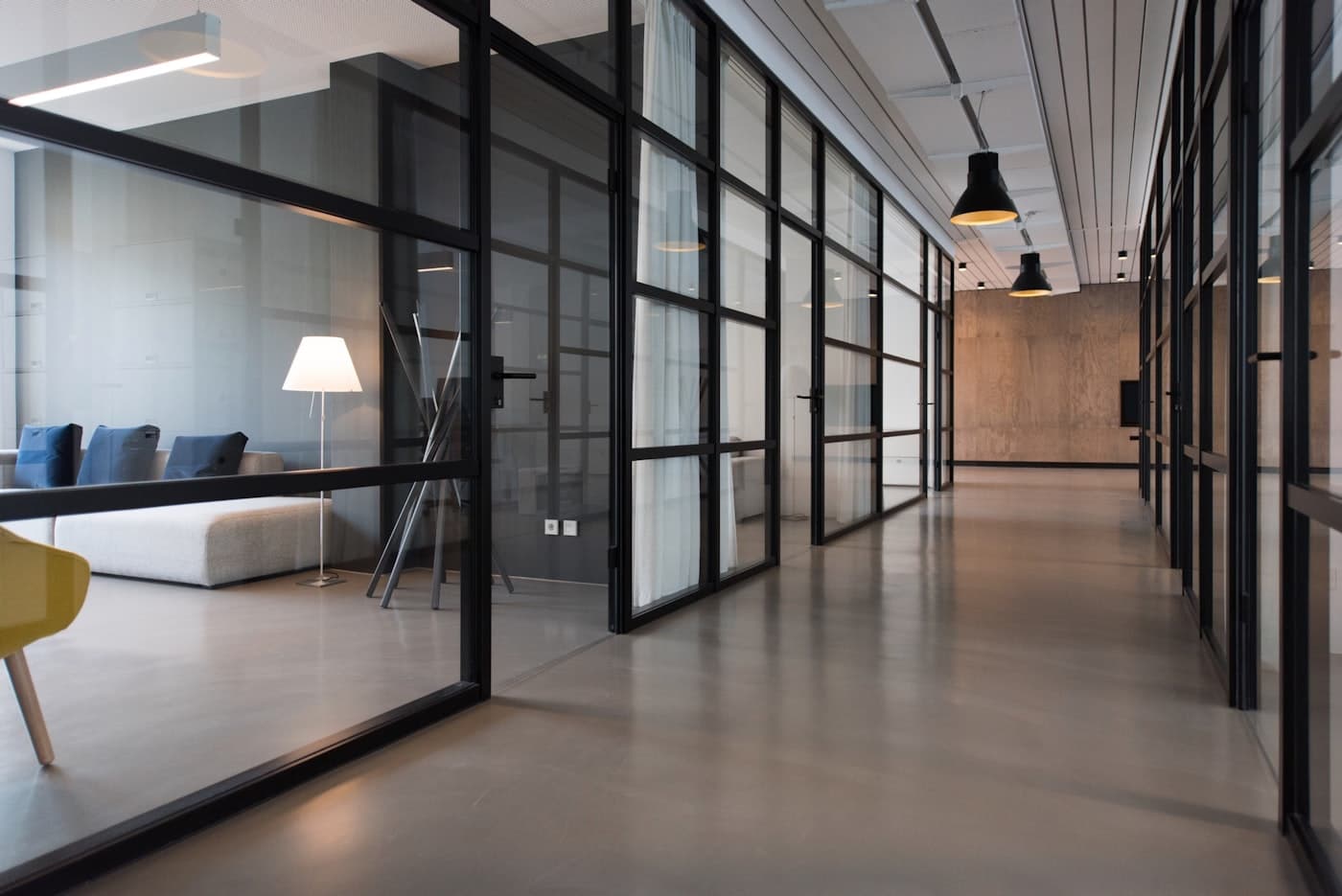 A quiet, modern law office.